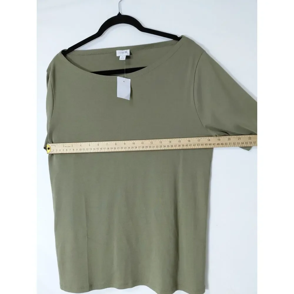 NWT J.Crew Cotton Top Green Solid Knit Short Sleeve Women Size XL